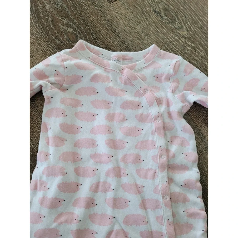 Baby Girl Nordstrom Pink Hedgehog Footed Pajamas Sleepsuit‎ 9 Months #R